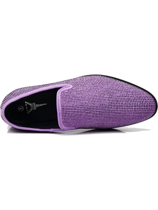 Enzo Romeo Men\'s Lavender Vintage Velvet Rhinestone Loafer Slip On Tuxedo Shoes main image 5